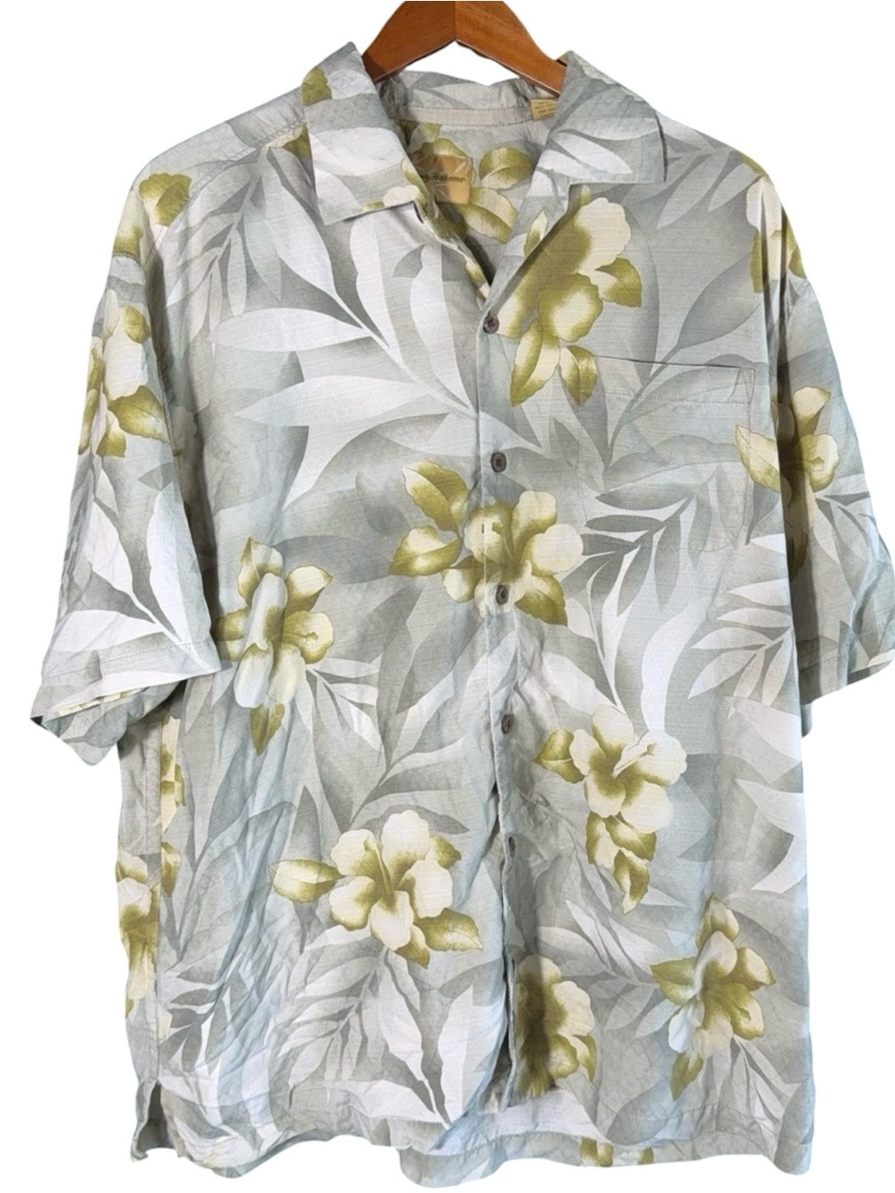 Tommy Bahama Silk Hawaiian Shirt Floral Green Cream XL